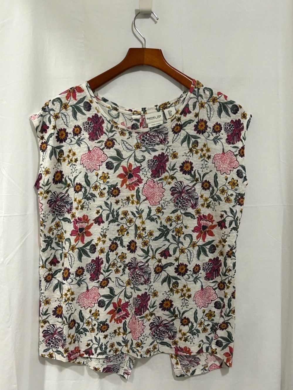 Rachel Zoe - Linen Floral Top in Cream with Pink & Mustard Blooms